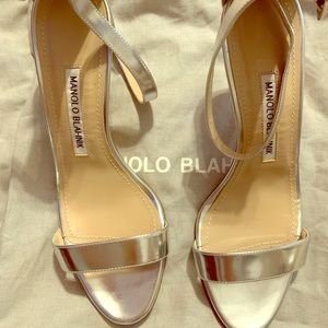 Manolo Blahnik silver strap heels. Size 37